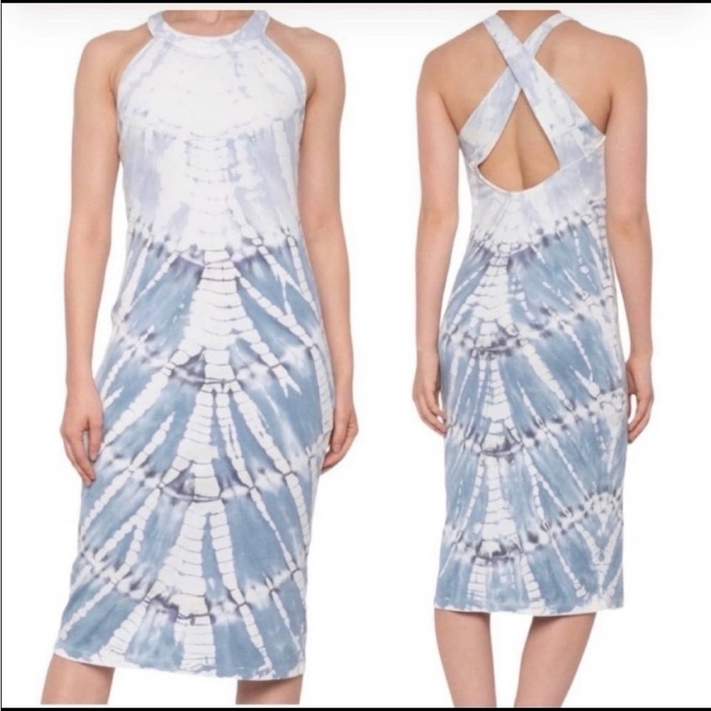 Young Fabulous & Broke White Blue Tie Dye Maverick Ribbed Crossback Dress NWT M